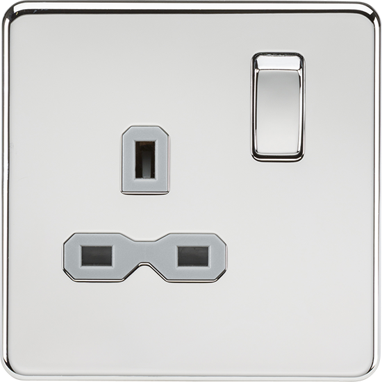 Picture of 13A 1G DP Switched Socket - Polished Chrome with Grey Insert