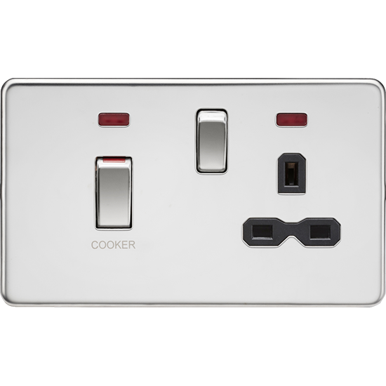 Picture of 45A Double Pole Switch & 13A Socket with Neons - Polished Chrome with Black Insert