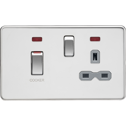 Picture of 45A Double Pole Switch & 13A Socket with Neons - Polished Chrome with Grey Insert