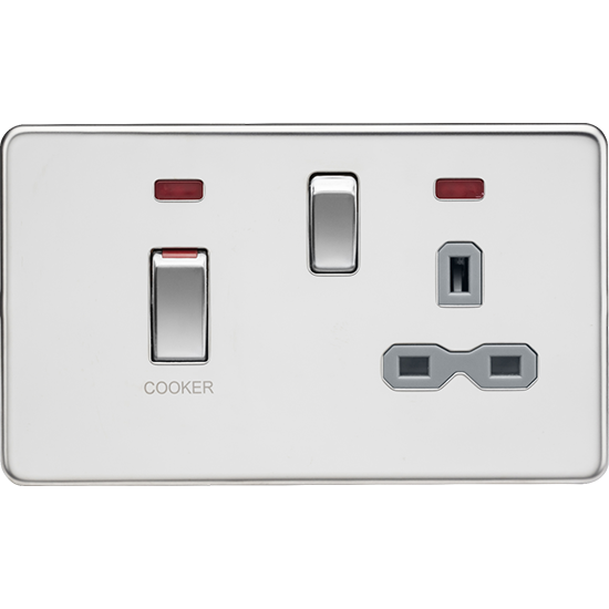 Picture of 45A Double Pole Switch & 13A Socket with Neons - Polished Chrome with Grey Insert