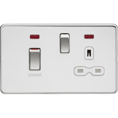 Picture of 45A Double Pole Switch & 13A Socket with Neons - Polished Chrome with White Insert