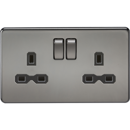 Picture of 13A 2 Gang Double Pole Switched Socket with Twin Earths - Black Nickel with Black Insert