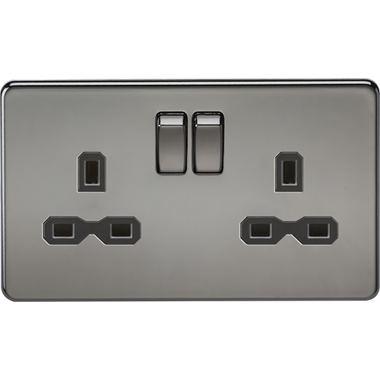 Picture of 13A 2 Gang Double Pole Switched Socket with Twin Earths - Black Nickel with Black Insert