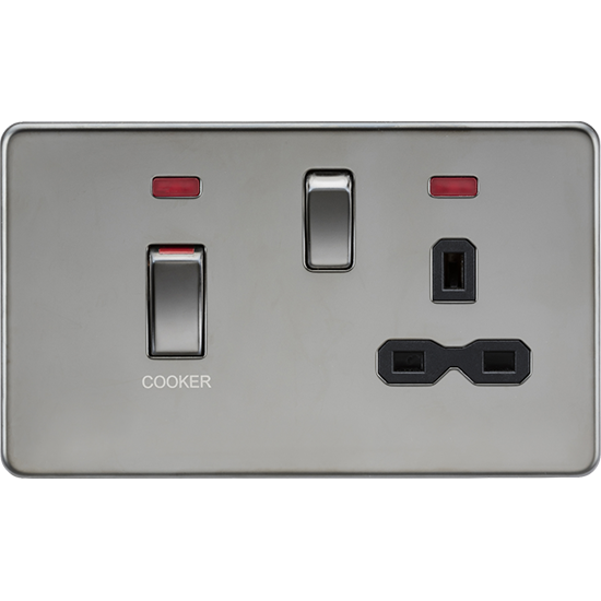 Picture of 45A Double Pole Switch & 13A Socket with Neons - Black Nickel with Black Insert 