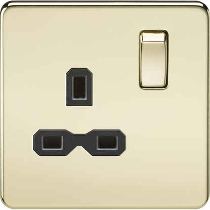 Picture of 13A 1 Gang Double Pole Switched Socket - Polished Brass with Black Insert 