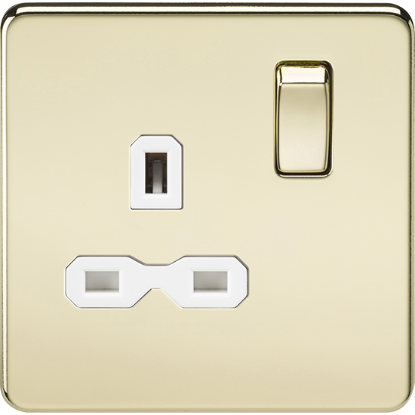 Picture of 13A 1 Gang Double Pole Switched Socket - Polished Brass with White Insert 