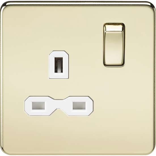 Picture of 13A 1 Gang Double Pole Switched Socket - Polished Brass with White Insert 