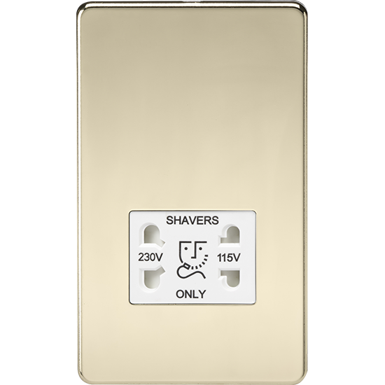 Picture of 115V/230V Dual Voltage Shaver Socket - Polished Brass with White Insert