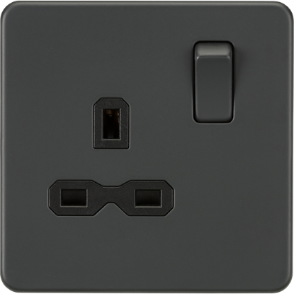 Picture of 13A 1 Gang Double Pole Switched Socket - Anthracite with Black Insert