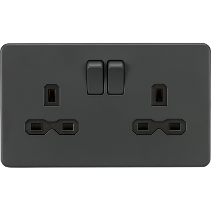 Picture of 13A 2 Gang Double Pole Switched Socket with Twin Earths - Anthracite with Black insert