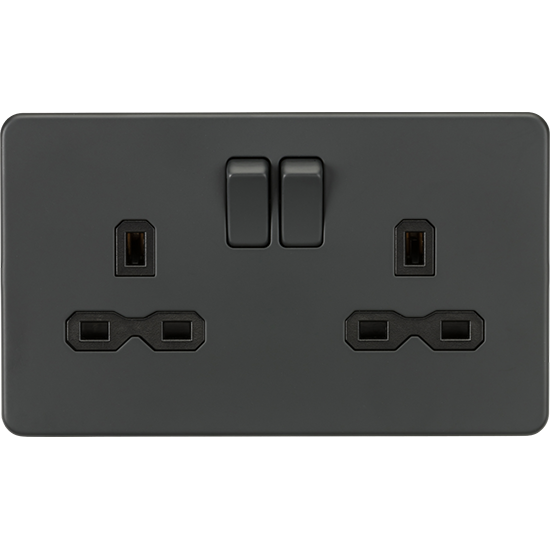 Picture of 13A 2 Gang Double Pole Switched Socket with Twin Earths - Anthracite with Black insert