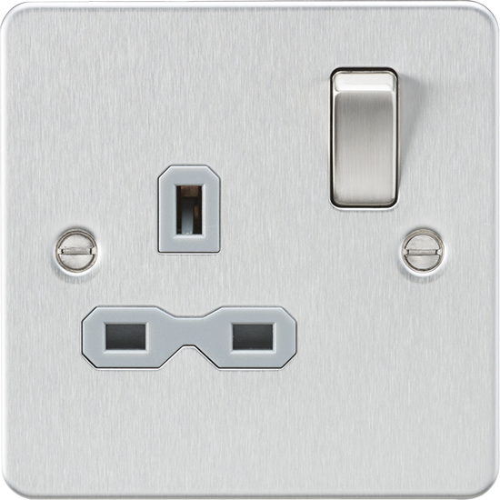 Picture of 13A 1 Gang Double Pole Switched Socket - Brushed Chrome with Grey Insert