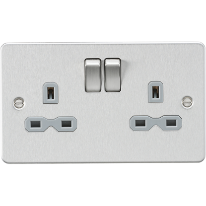 Picture of 13A 2 Gang Double Pole Switched Socket with Twin Earths - Brushed Chrome with Grey Insert