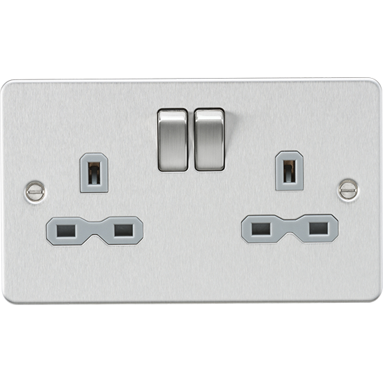 Picture of 13A 2 Gang Double Pole Switched Socket with Twin Earths - Brushed Chrome with Grey Insert