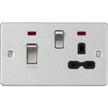 Picture of 45A Double Pole Switch & 13A Socket with Neons - Brushed Chrome with Black Insert