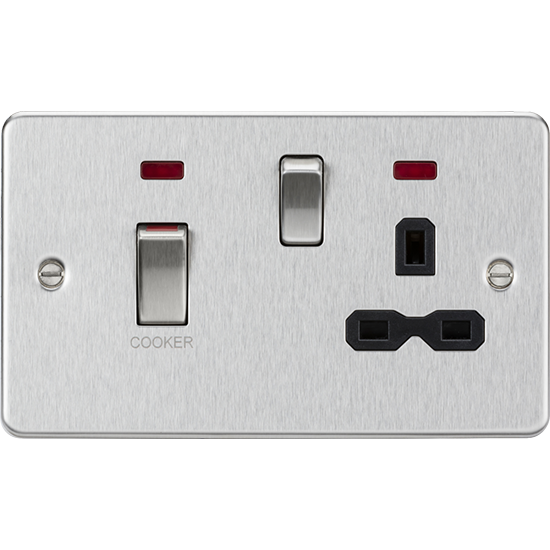 Picture of 45A Double Pole Switch & 13A Socket with Neons - Brushed Chrome with Black Insert