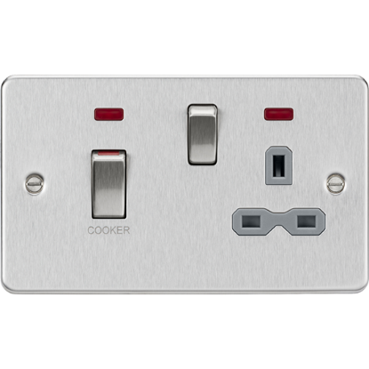 Picture of 45A Double Pole Switch & 13A Socket with Neons - Brushed Chrome with Grey Insert