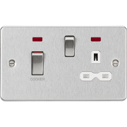 Picture of 45A Double Pole Switch & 13A Socket with Neons - Brushed Chrome with White Insert