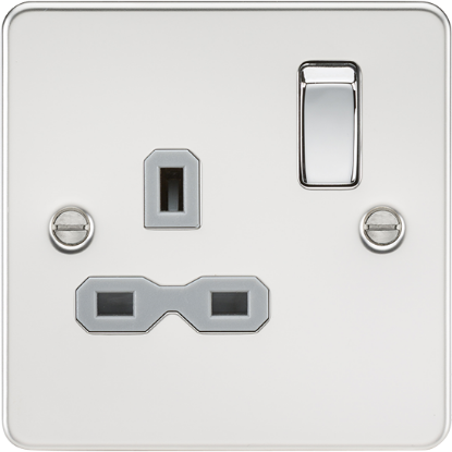 Picture of 13A 1 Gang Double Pole Switched Socket - Polished Chrome with Grey Insert