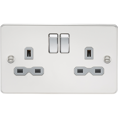 Picture of 13A 2 Gang Double Pole Switched Socket with Twin Earths - Polished Chrome with Grey Insert