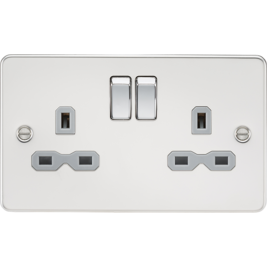 Picture of 13A 2 Gang Double Pole Switched Socket with Twin Earths - Polished Chrome with Grey Insert