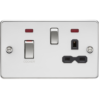 Picture of 45A Double Pole Switch & 13A Socket with Neons - Polished Chrome with Black Insert