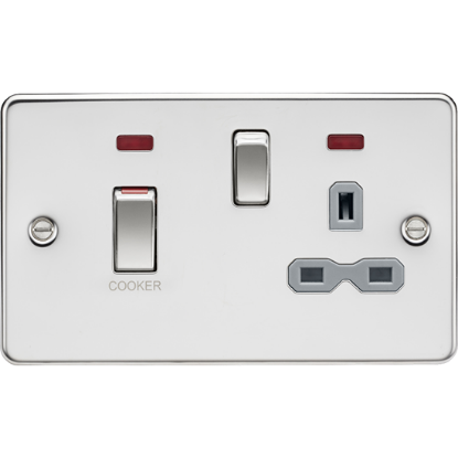 Picture of 45A Double Pole Switch & 13A Socket with Neons - Polished Chrome with Grey Insert