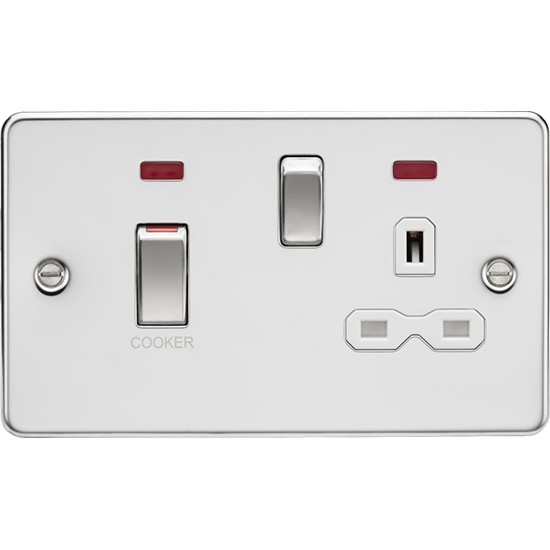 Picture of 45A Double Pole Switch & 13A Socket with Neons - Polished Chrome with White Insert