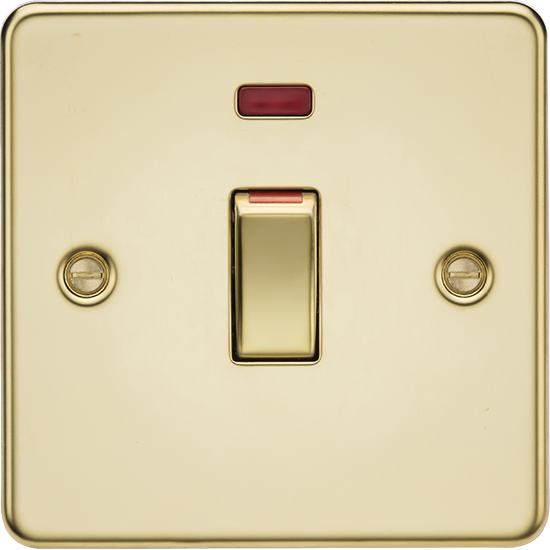 Picture of 45A Double Pole Switch with Neon (1 Gang Size) - Polished Brass