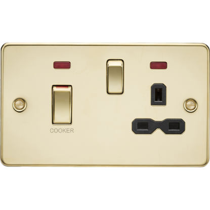 Picture of 45A Double Pole Switch & 13A Socket with Neons - Polished Brass with Black Insert