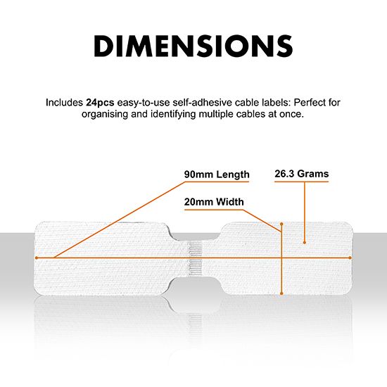 Picture of Hook-to-Hook Cable Tags (White) – 24 Durable Self-Adhesive Labels for Easy Cable Management