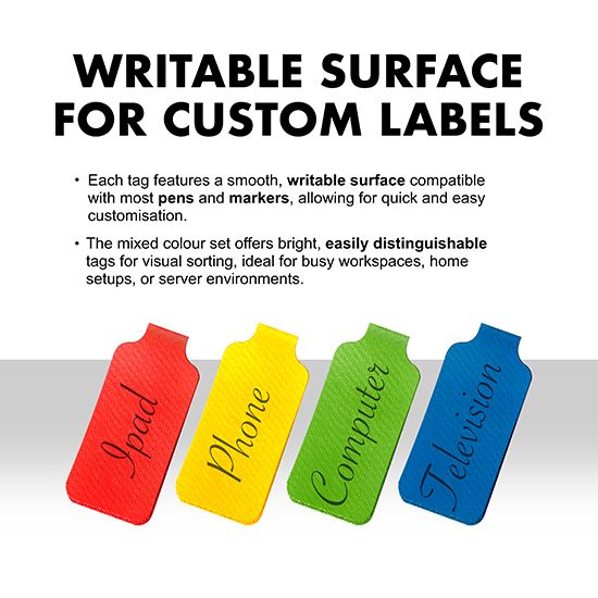 Picture of Hook-to-Hook Cable Tags (Mixed) – 24 Durable Self-Adhesive Labels for Easy Cable Management 