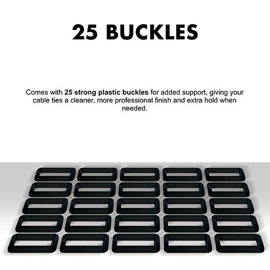 Picture of 5m x 20mm Hook & Loop Cable Tape – Self-Adhesive, Reusable, Heavy-Duty with 25 Buckles (Black) 