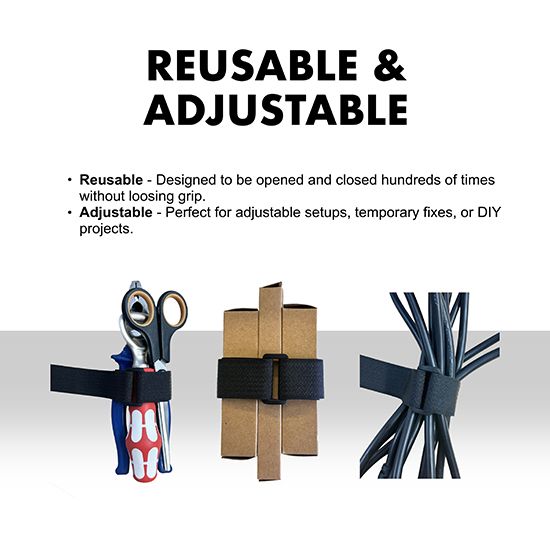 Picture of 5m x 20mm Hook & Loop Cable Tape – Self-Adhesive, Reusable, Heavy-Duty with 25 Buckles (Black) 