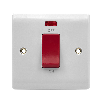 Picture of Vector 1 Gang 45A Double Pole Switch with Neon Single Plate White