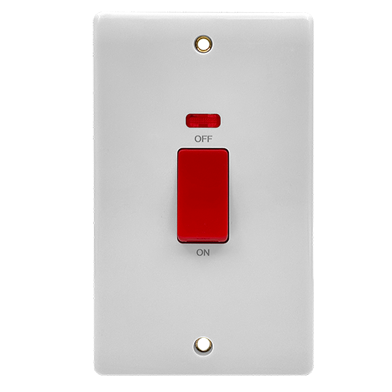 Picture of Vector 1 Gang 45A Double Pole Switch/Neon Double Plate White 