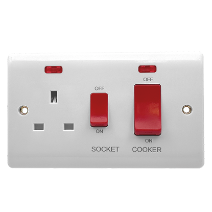 Picture of Vector 1 Gang 45A Double Pole Switch + 1 Gang 13A Switched Socket with Neons 