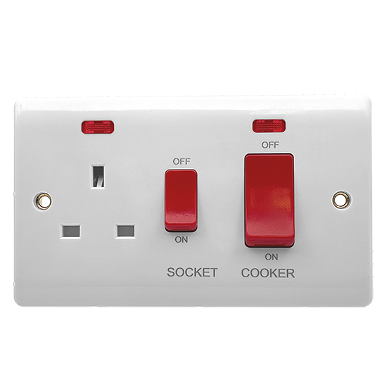 Picture of Vector 1 Gang 45A Double Pole Switch + 1 Gang 13A Switched Socket with Neons 