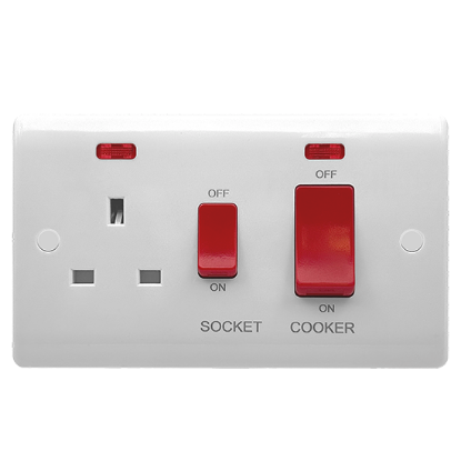 Picture of Vector 1 Gang 45A Double Pole Switch + 1 Gang 13A Switched Socket with Neons White