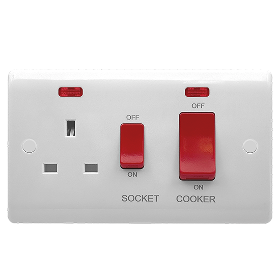 Picture of Vector 1 Gang 45A Double Pole Switch + 1 Gang 13A Switched Socket with Neons White