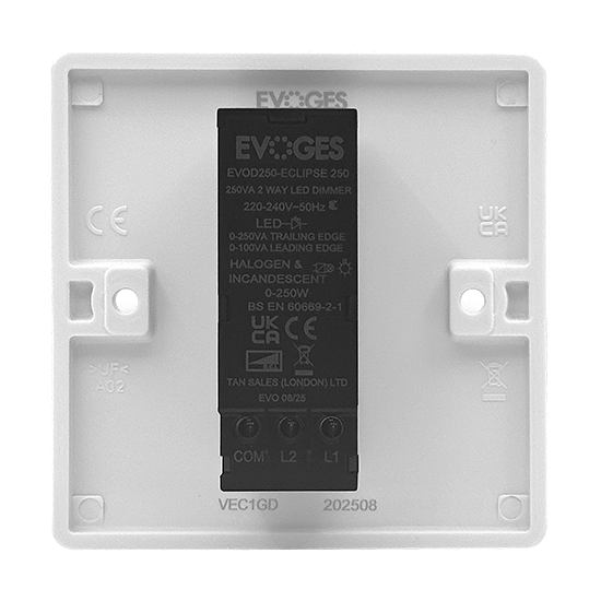Picture of Vector 1 Gang 1 x 250W LED Push Dimmer Switch White