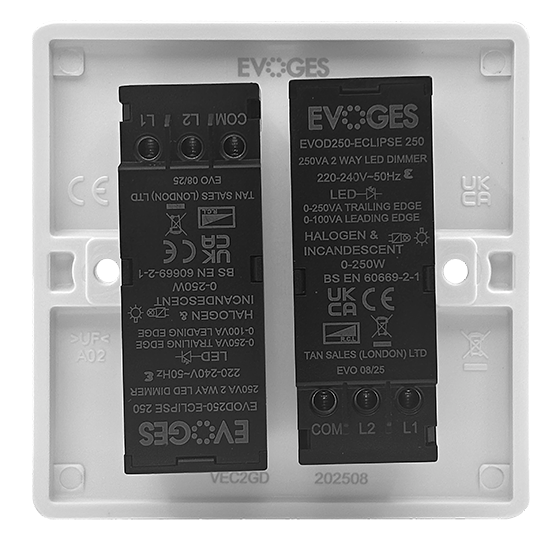 Picture of Vector 2 Gang 2 x 250W LED Push Dimmer Switch White