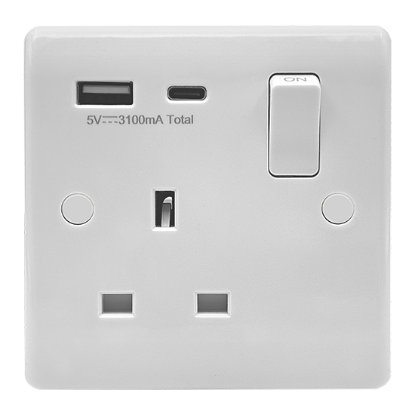 Picture of Vector 13A 1 Gang Double Pole Switched Socket with USB Type A White