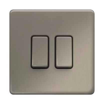 Picture of Terra 2 Gang 2 Way 10AX Single Pole Switch Brushed Chrome with Black Insert 