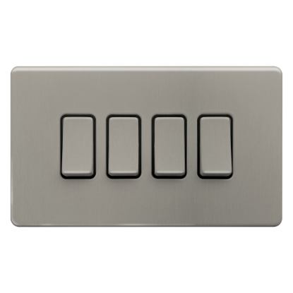 Picture of Terra 4 Gang 2 Way 10AX Single Pole Switch Brushed Chrome with Black Insert 