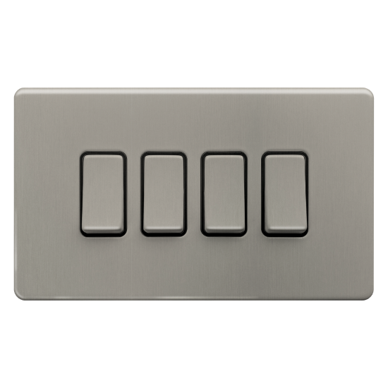 Picture of Terra 4 Gang 2 Way 10AX Single Pole Switch Brushed Chrome with Black Insert 