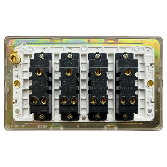 Picture of Terra 4 Gang 2 Way 10AX Single Pole Switch Brushed Chrome with Black Insert 