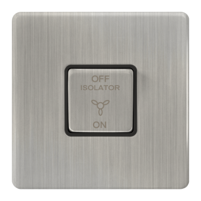 Picture of Terra 1 Gang 1 Way 3 Pole 10AX Fan Switch Brushed Chrome with Black Insert 