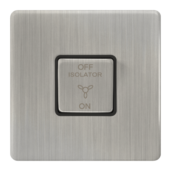 Picture of Terra 1 Gang 1 Way 3 Pole 10AX Fan Switch Brushed Chrome with Black Insert 