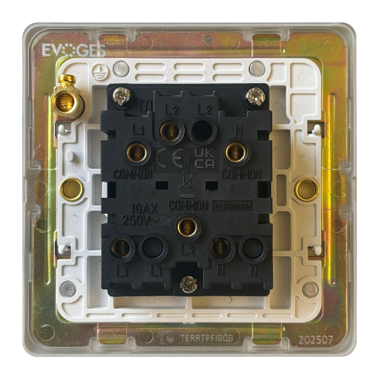 Picture of Terra 1 Gang 1 Way 3 Pole 10AX Fan Switch Brushed Chrome with Black Insert 